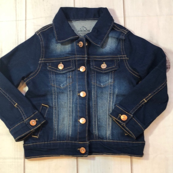 JORDACHE Dark Blue Distressed Denim Jacket Snap Front Pockets Size 3T Like New - Picture 1 of 14